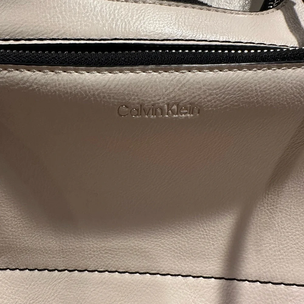Calvin Klein White and Black Hobo Bag
